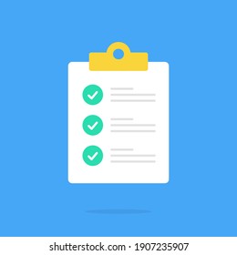 Checklist icon. Clipboard with checklist and check marks. Flat design. Vector icon