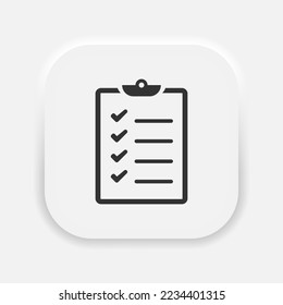 Icono de lista de verificación. Portapapeles con casilla de verificación y símbolo de marca de verificación en estilo neumorfismo. EPS vectorial 10