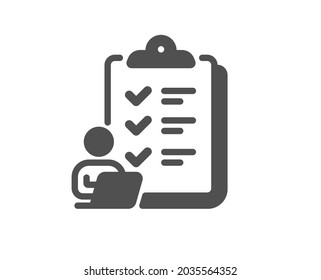 Checklist icon. Clipboard document sign. Questioning survey symbol. Classic flat style. Quality design element. Simple checklist icon. Vector
