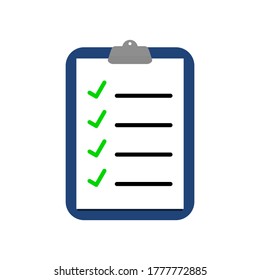 checklist icon. clipboard with green check mark sign tick on white paper isolated on white background. vector illustration