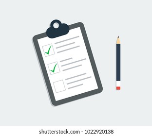 Checklist icon. Clipboard checklist with pencil. Vector illustration