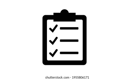 Icono de lista de verificación. Icono del portapapeles. Ilustración de vectores en blanco y negro aislada