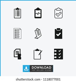 Checklist icon. collection of 9 checklist filled and outline icons such as pointing on document, heartbeat clipboard, clipboard. editable checklist icons for web and mobile.