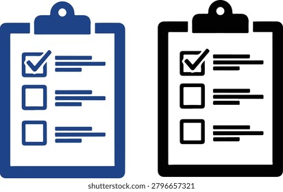 Checklist icon with completed and uncompleted tasks.Business Survey and Task Management Icon Set on Clipboard.