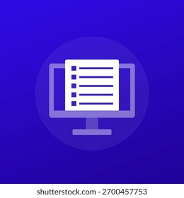 Icono de la lista de comprobación con el ordenador, diseño transparente