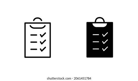 Checklist icon. Declarations linear icon. Flat illustration of clipboard with checklist Scrutiny document plan icon in flat style. Review statement vector illustration on white isolated background. Do