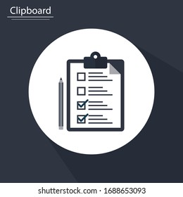 Checklist icon. Document with green ticks checkmarks. Checklist and pen.