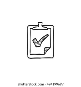 Checklist Icon In Doodle Sketch Lines. Office Report Information