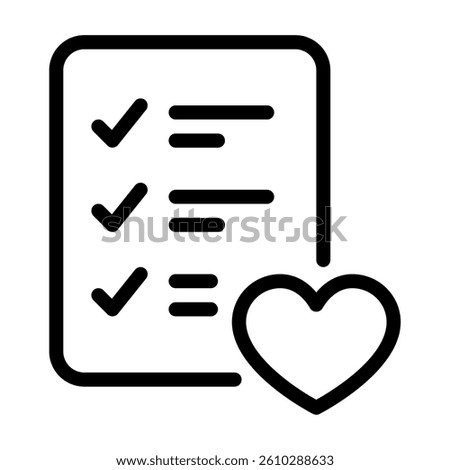 A checklist icon featuring a heart symbol, suitable for health and wellness applications.