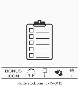 Checklist icon flat. Black pictogram on white background. Vector illustration symbol and bonus button