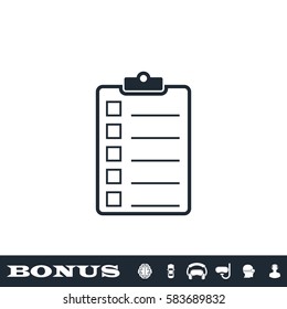 Checklist icon flat. Black pictogram on white background. Vector illustration symbol and bonus button