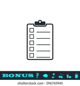 Checklist icon flat. Black pictogram on white background. Vector illustration symbol and bonus button
