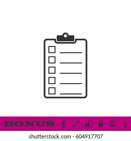 Checklist icon flat. Black pictogram on white background. Vector illustration symbol and bonus button