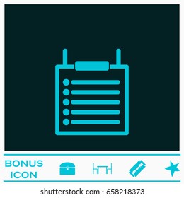 Checklist icon flat. Blue pictogram on dark background. Vector illustration symbol and bonus icons