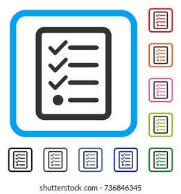 Checklist icon. Flat gray iconic symbol inside a light blue rounded squared frame. Black, gray, green, blue, red, orange color variants of Checklist vector. Designed for web and software interfaces.