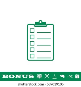 Checklist icon flat. Green pictogram on white background. Vector illustration symbol and bonus button