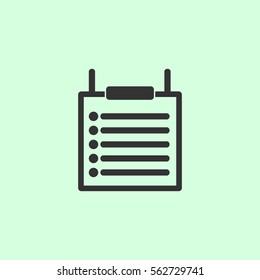 Checklist icon flat. Grey vector symbol on green background