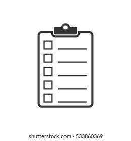 Checklist icon flat. Illustration isolated on white background. Vector grey sign symbol