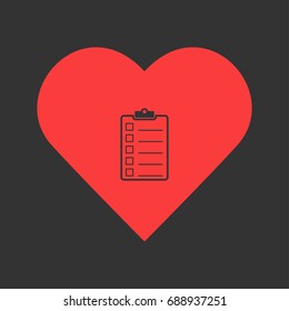 Checklist icon flat. Simple pictogram on heart background. Vector illustration symbol