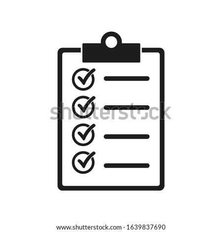 Checklist icon flat style, isolated on white background, Clipboard icon vector. Note icon illustration