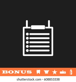 Checklist icon flat. White pictogram on black background. Vector illustration symbol and bonus button tooth, vase, star, mirror, bottle