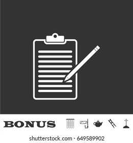 Checklist icon flat. White pictogram on black background. Vector illustration symbol and bonus icons