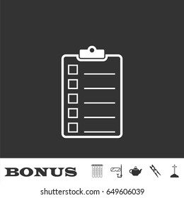 Checklist icon flat. White pictogram on black background. Vector illustration symbol and bonus icons