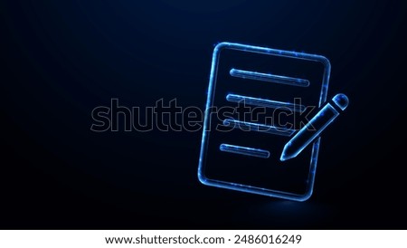 Checklist icon. Glowing wireframe, linear, line and mesh illustration vector