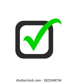 Checkliste-Symbol. grünes Häkchen auf schwarzem Kästchen einzeln auf weißem Hintergrund. Vektorgrafik
