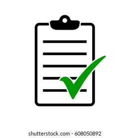 Checklist icon with green check mark, vector illustration.