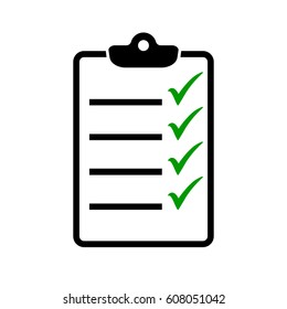 Checklist icon with green check marks, vector illustration.