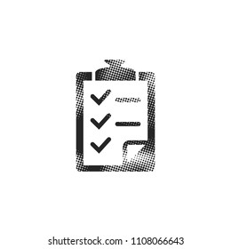 Checklist icon in halftone style. Black and white monochrome vector illustration.
