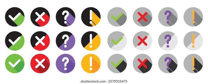 Checklist icon illustrate with signs, right, wrong, question mark and exclamation mark. Flat vector illustration.