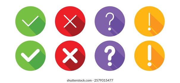 Checklist icon illustrate with signs, right, wrong, question mark and exclamation mark. Flat vector illustration.