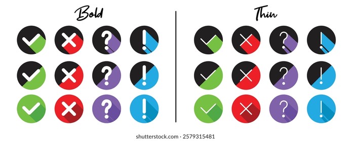 Checklist icon illustrate with signs, right, wrong, question mark and exclamation mark. Flat vector illustration.