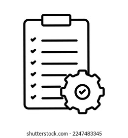Checklist icon illustration with gear. icon related to project management. line icon style. Simple vector design editable