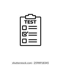 A checklist icon labeled test with boxes and checkmarks indicating task completion and organization.
