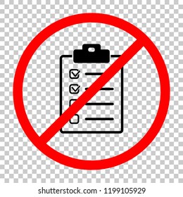 Checklist icon. Not allowed, black object in red warning sign with transparent background