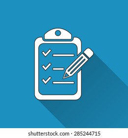 Checklist icon on a blue background. Vector illustration, flat design.