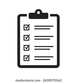 Checklist icon on clipboard, to-do list symbol, task management concept, completed items, productivity organizer, planning schedule, workflow tracker, success checklist. Editable Stroke vector