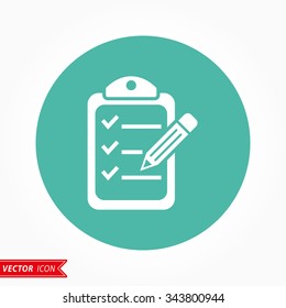 Checklist  icon  on green background. Vector illustration.