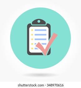 Checklist  icon  on green background. Flat vector illustration.