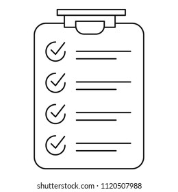 Checklist icon. Outline checklist vector icon for web design isolated on white background