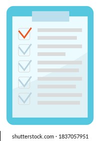 Checkliste-Symbol, Papiertafel mit Notiz oder Test. Zwischenablage und Scheck Marcs flach Design Vektorgrafik. Liste der minimalen linearen Icons für Anwendungen und Infografik-Punktlinien überprüfen