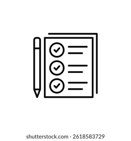 Ícone de lista de verificação com caneta, tarefas concluídas simbolizadas com design minimalista