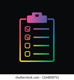 Checklist icon. Rainbow color and dark background