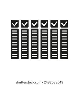 Checklist icon rows. Columnar list layout. Black and white contrast. Vector illustration.