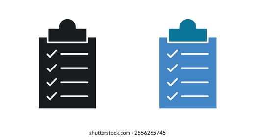 Checklist icon set in black and colored versions.