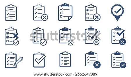 Checklist Icon Set with Check Marks and Crosses in Silhouette Style silhouette