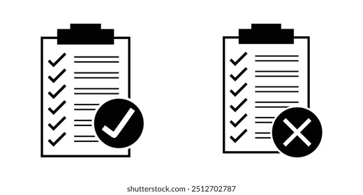 Conjunto de ícones da lista de verificação. Lista de verificação da área de transferência ou documento. Marca de seleção, documento, caixa de seleção no papel e muito mais. design vetorial eps 10